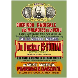 Affiche médicale Docteur Is-Fontan guérison maladies peau portrait médaillon Pharmacie Gaborit Lorient Morbihan