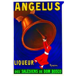 Affiche Angelus Liqueur Salésiens Dom Bosco moine rouge cloche bronze fond bleu signé Leonetto Cappiello Vercasson Paris