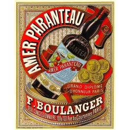Affiche Amer Paranteau F. Boulanger concessionnaire 128-130 rue Couronnes Paris bouteille médailles Appel Parrot