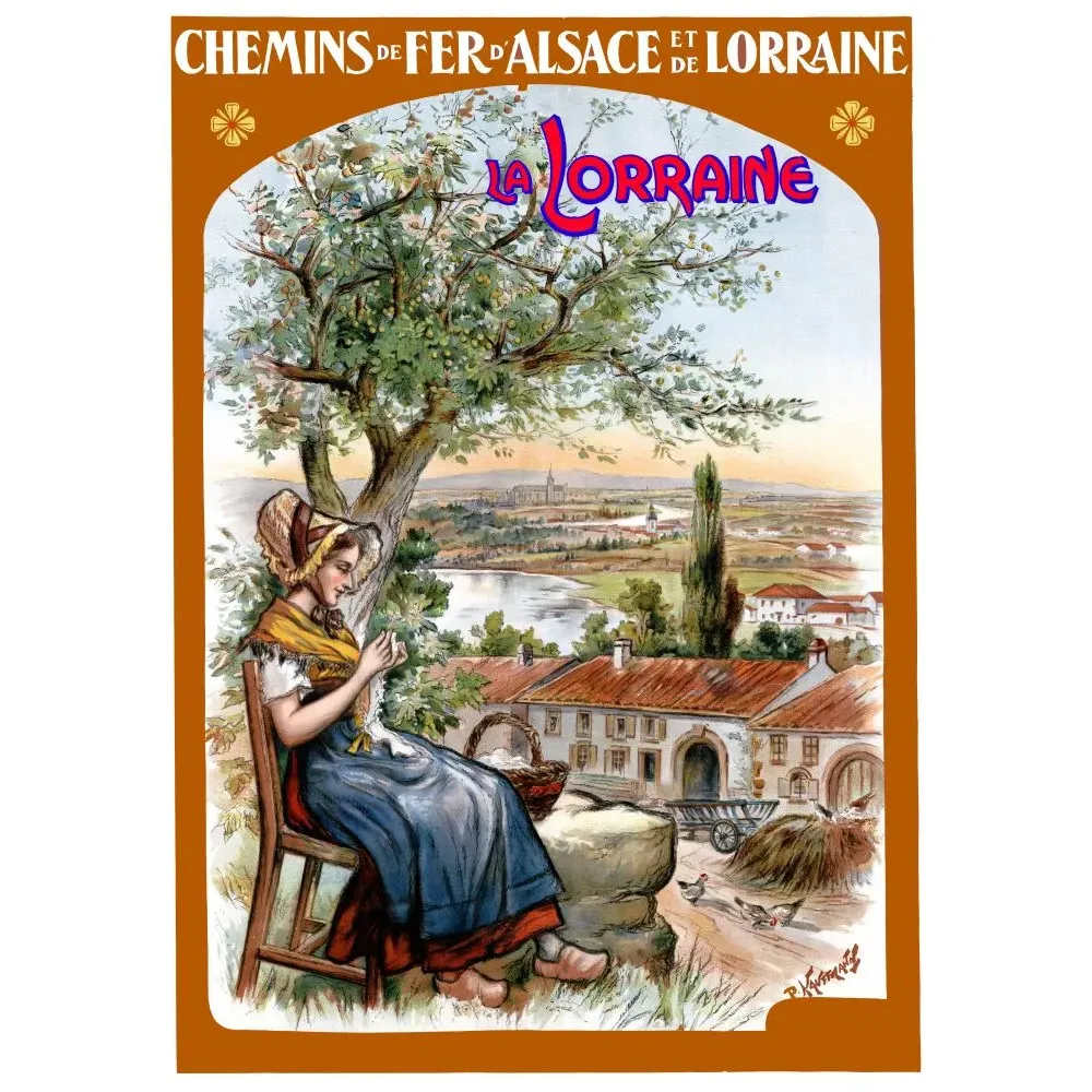 Affiche Chemins de Fer d'Alsace et Lorraine P. Kauffmann paysanne costume traditionnel broderie campagne lorraine Affiche Chemins de Fer d'Alsace et Lorraine P. Kauffmann paysanne costume traditionnel broderie campagne lorraine