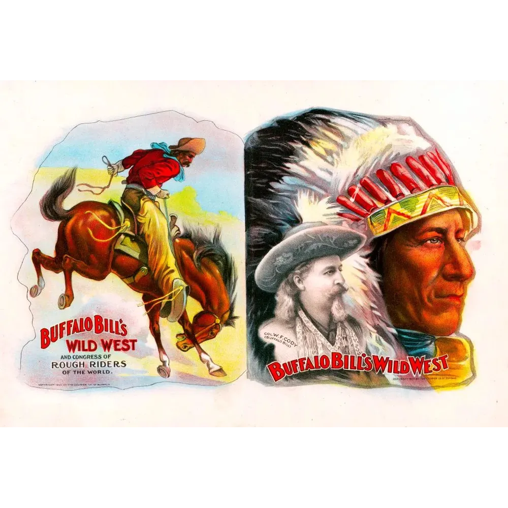 Affiche Buffalo Bill Wild West 1902 Col. Cody cowboy cheval cabré chef amérindien plumes rouges