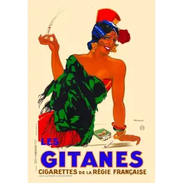 Affiche publicité Gitanes cigarettes Régie Française Dransy 1931 femme gitane turban châle vert Art Déco