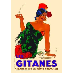 Affiche publicité Gitanes cigarettes Régie Française Dransy 1931 femme gitane turban châle vert Art Déco