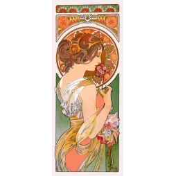 Affiche Alfons Mucha La Primevère 1899 femme profil bouquet fleurs Art Nouveau médaillon orné