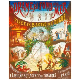 Affiche théâtre Un Drame au Fond de la Mer Dugué Lavigne Paris pieuvre scaphandrier naufrage incendie