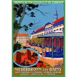Affiche Chemins de Fer Alsace Lorraine Niederbronn-les-Bains Casino Municipal ruines château Wasenbourg