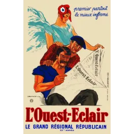 Affiche publicité L'Ouest-Éclair Dransy 1931 ouvrier marin allégorie République bonnet phrygien journal