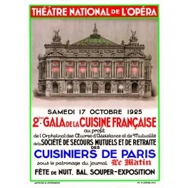 Affiche Gala Cuisine Française Théâtre National Opéra Garnier Paris 1925 Cuisiniers Le Matin façade