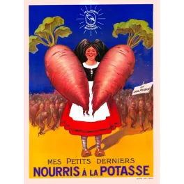 Affiche publicité Sels Potasse Alsace Mulhouse paysanne alsacienne betteraves géantes personnifiées humour Lapina