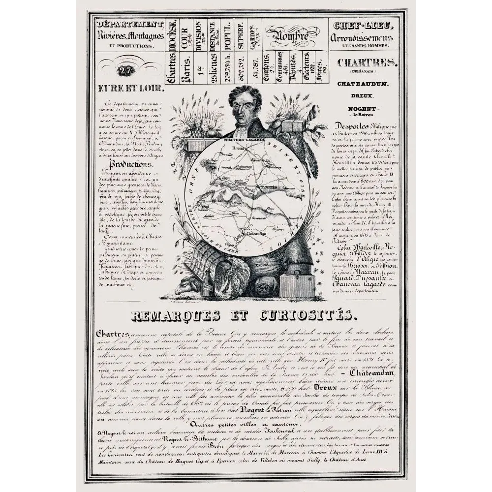 Document statistique département Eure-et-Loir n°27 Chartres portrait Desportes carte Beauce XIXe siècle