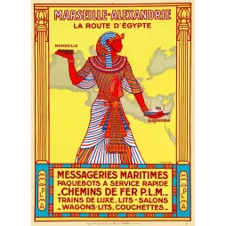 Affiche Marseille Alexandrie Route Égypte Messageries Maritimes PLM J. Daviel 1927 pharaon Art Déco colonnes lotus