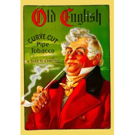 Affiche publicité Old English Curve Cut Pipe Tobacco gentleman redingote rouge pipe blanche XVIIIe style américain