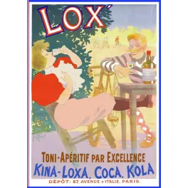 Affiche publicité Lox' apéritif Kina-Loxa Coca Kola Georges Meunier couple terrasse cyclistes