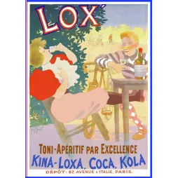 Affiche publicité Lox' apéritif Kina-Loxa Coca Kola Georges Meunier couple terrasse cyclistes