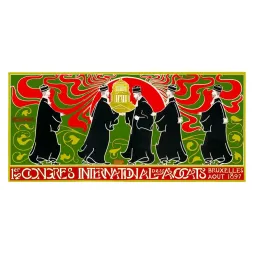 Affiche 1er Congrès International Avocats Bruxelles 1897 G. Combaz avocats robe noire Palais Justice Art Nouveau