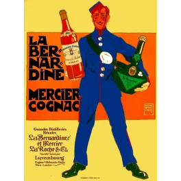 Affiche publicité La Bernardine Mercier Cognac Hans Rudi Erdt Berlin 1905 soldat bleu bouteilles Plakatstil