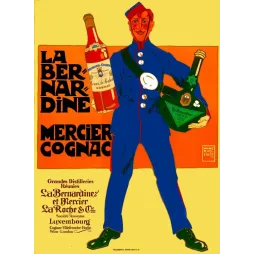 Affiche publicité La Bernardine Mercier Cognac Hans Rudi Erdt Berlin 1905 soldat bleu bouteilles Plakatstil