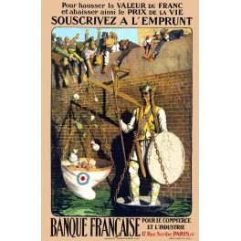 Affiche Banque Française Commerce Industrie Paris emprunt gaulois casqué balance bouclier Marianne foule