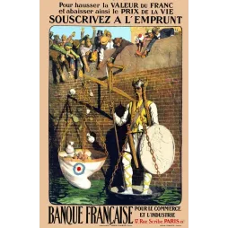 Affiche Banque Française Commerce Industrie Paris emprunt gaulois casqué balance bouclier Marianne foule