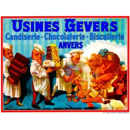 Affiche Usines Gevers Candiserie Chocolaterie Biscuiterie Anvers Rolph Zagye cuisiniers enfant biscuits