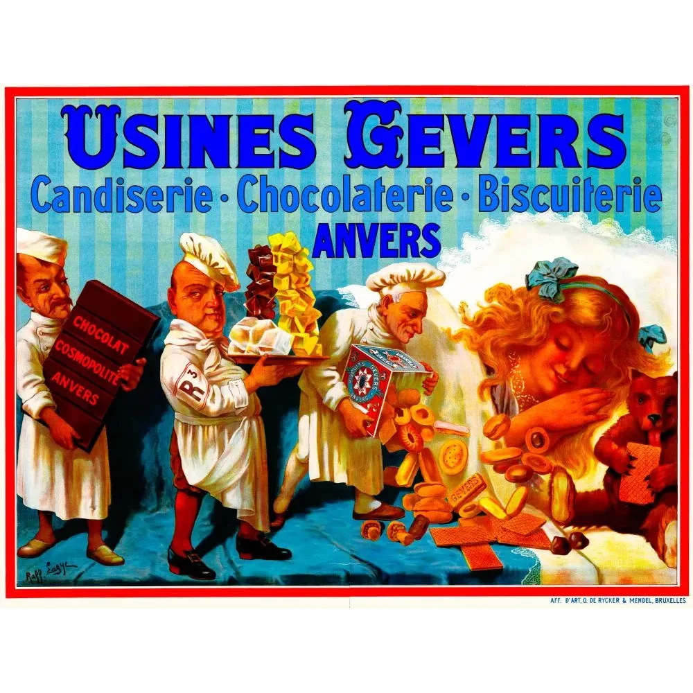 Affiche Usines Gevers Candiserie Chocolaterie Biscuiterie Anvers Rolph Zagye cuisiniers enfant biscuits Affiche Usines Gevers Candiserie Chocolaterie Biscuiterie Anvers Rolph Zagye cuisiniers enfant biscuits