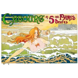 Affiche Cabourg 5 heures de Paris Privat-Livemont 1896 baigneuse rousse vagues Grand Hôtel Art Nouveau