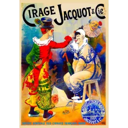 Affiche publicité Cirage Jacquot & Cie Paris Colombine Pierrot Arlequin carnaval cirage scène comique