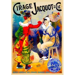 Affiche publicité Cirage Jacquot & Cie Paris Colombine Pierrot Arlequin carnaval cirage scène comique