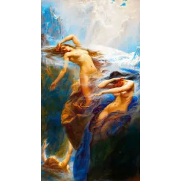 Peinture Herbert Draper trois nymphes nues torrents montagne glaciers neiges symboliste victorien