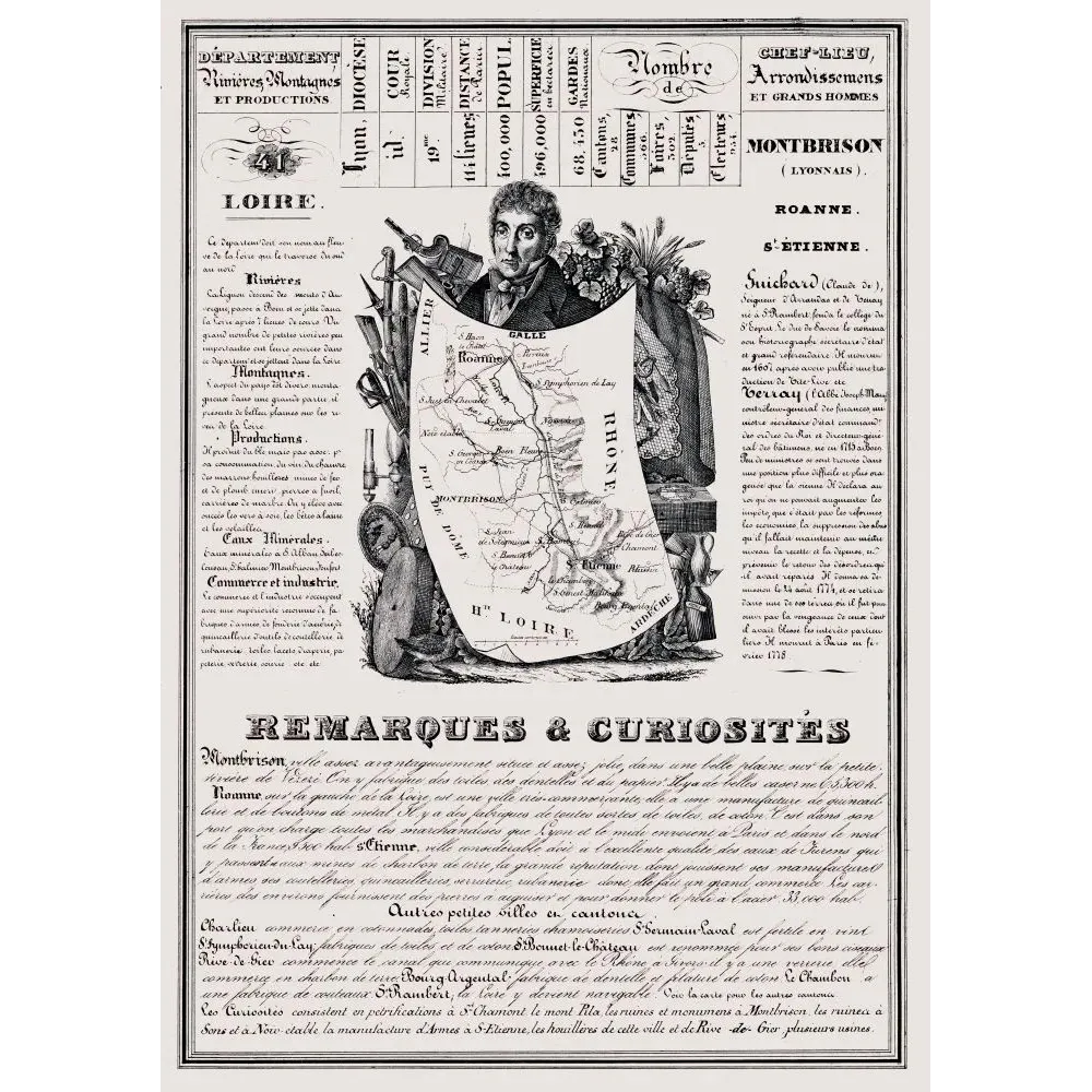 Document statistique département Loire n°41 Montbrison Saint-Étienne portrait Suickard carte Forez XIXe siècle Document statistique département Loire n°41 Montbrison Saint-Étienne portrait Suickard carte Forez XIXe siècle