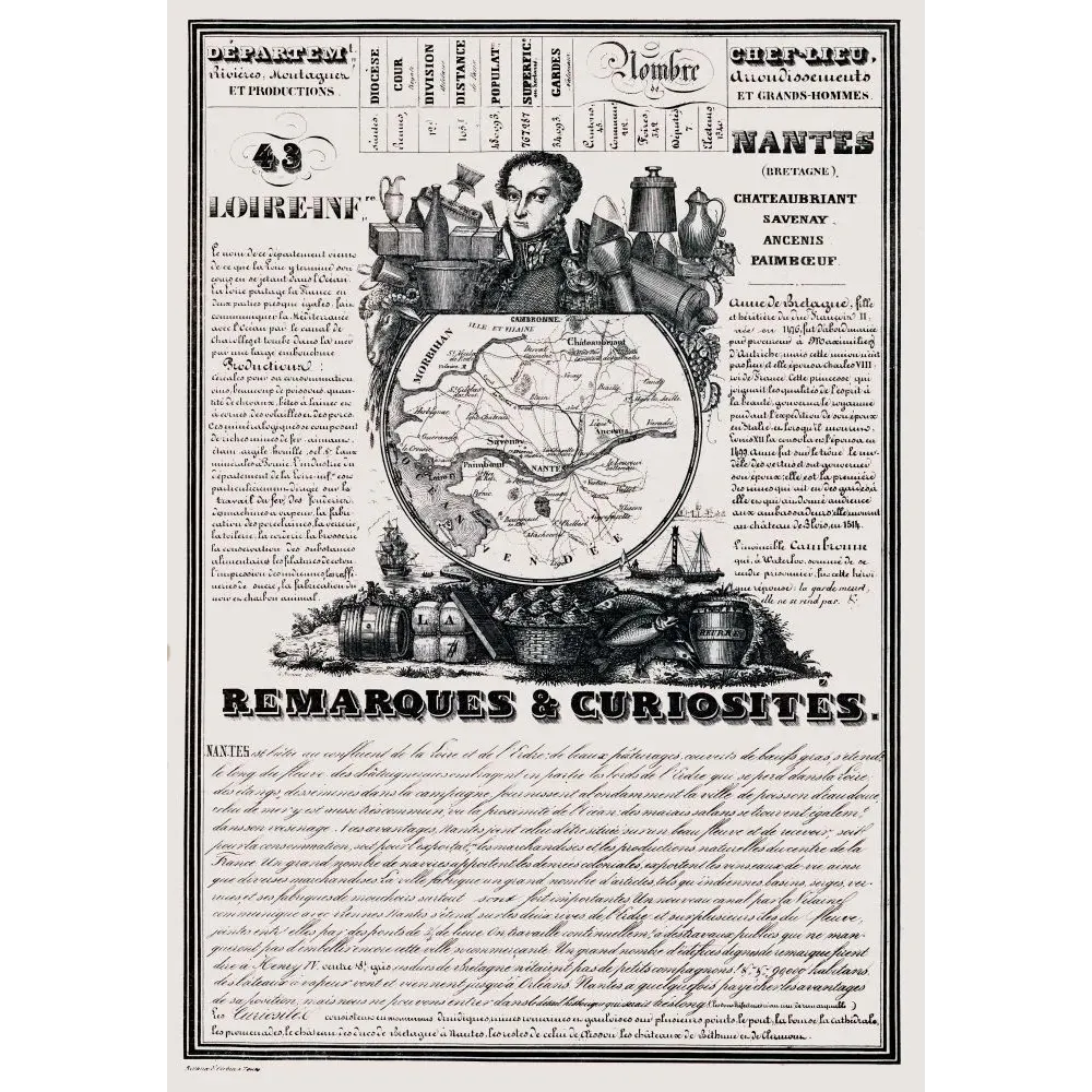 Document statistique département Loire-Inférieure n°43 Nantes portrait Anne de Bretagne carte Bretagne XIXe Document statistique département Loire-Inférieure n°43 Nantes portrait Anne de Bretagne carte Bretagne XIXe