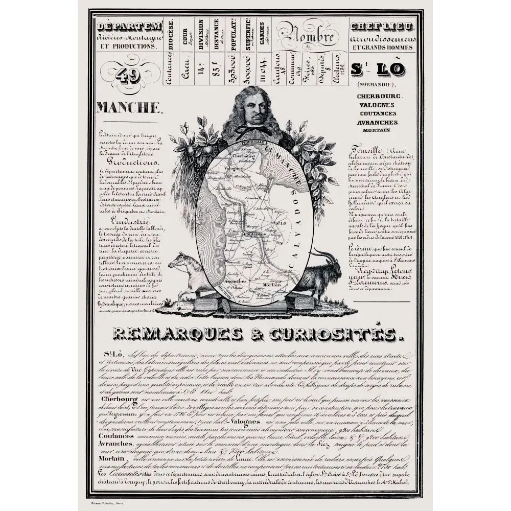 Document statistique département Manche n°49 Saint-Lô portrait Tourville carte Normandie Cherbourg XIXe Document statistique département Manche n°49 Saint-Lô portrait Tourville carte Normandie Cherbourg XIXe