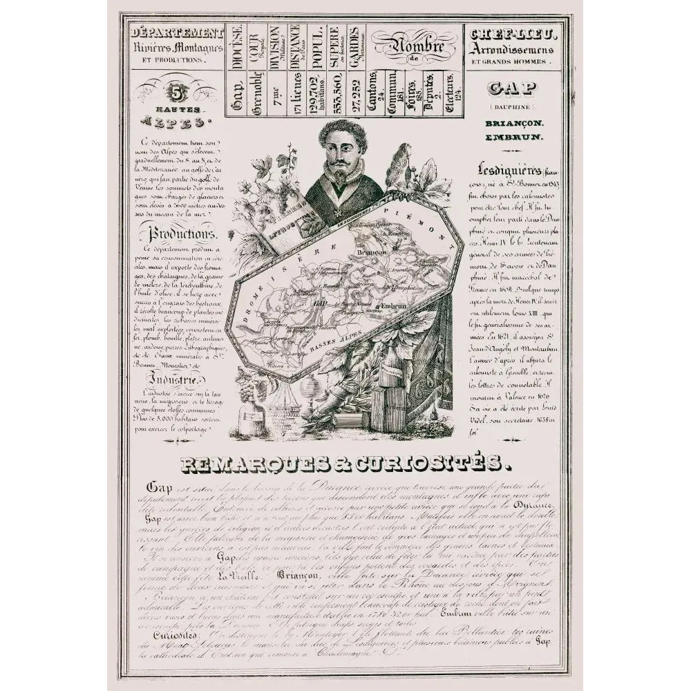Document statistique département Hautes-Alpes n°5 Gap portrait Lesdiguières carte Dauphiné alpin Briançon XIXe