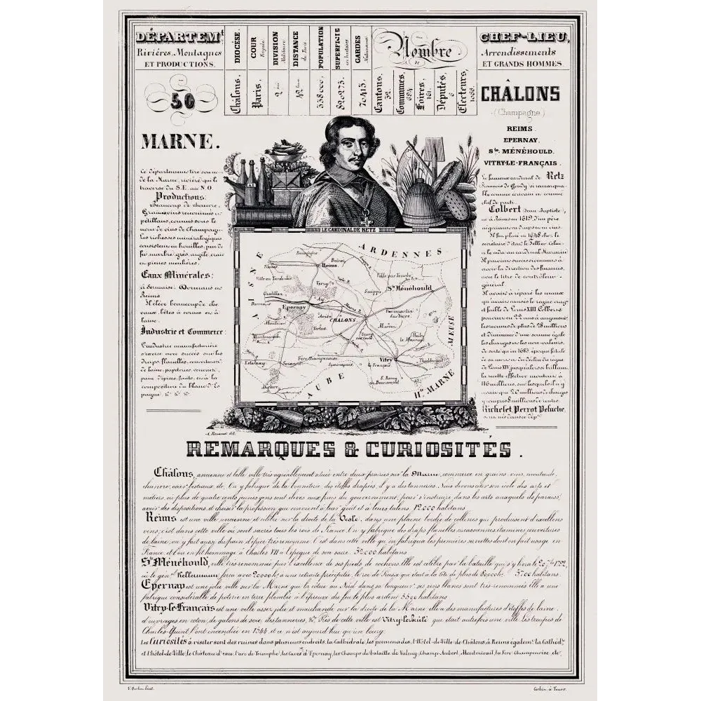 Document statistique Marne n°50 Châlons Champagne Cardinal de Retz Colbert Reims vins mousseux batailles XIXe Document statistique Marne n°50 Châlons Champagne Cardinal de Retz Colbert Reims vins mousseux batailles XIXe