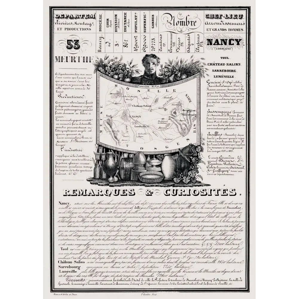 Document statistique Meurthe n°53 Nancy portrait Gouvion-Saint-Cyr place Stanislas Baccarat cristallerie Lorraine XIXe Document statistique Meurthe n°53 Nancy portrait Gouvion-Saint-Cyr place Stanislas Baccarat cristallerie Lorraine XIXe