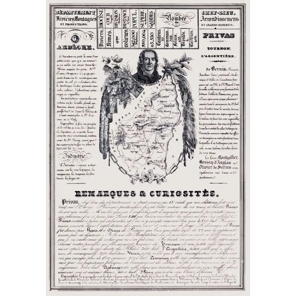 Document statistique Ardèche Privas cardinal de Bernis Montgolfier soie vignobles carte XIXe Document statistique Ardèche Privas cardinal de Bernis Montgolfier soie vignobles carte XIXe
