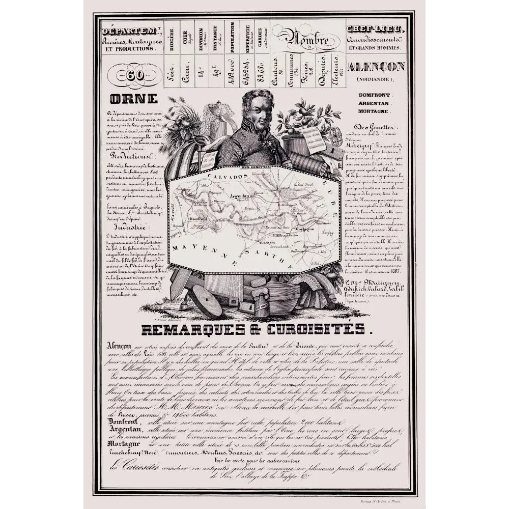Document statistique Orne n°60 Alençon général Des Genettes dentelles point d'Alençon carte XIXe Document statistique Orne n°60 Alençon général Des Genettes dentelles point d'Alençon carte XIXe