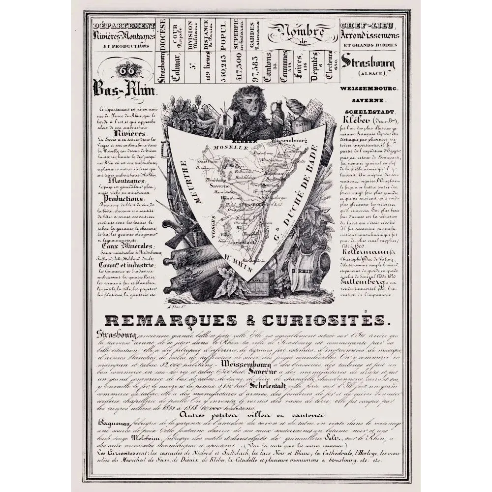 Document statistique Bas-Rhin n°66 Strasbourg Kléber Gutenberg Kellermann carte Alsace bière tabac XIXe Document statistique Bas-Rhin n°66 Strasbourg Kléber Gutenberg Kellermann carte Alsace bière tabac XIXe
