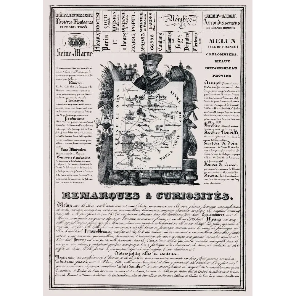 Document statistique Seine-et-Marne n°73 Melun Amiot carte Fontainebleau fromages Brie Bossuet Gaston de Foix XIXe Document statistique Seine-et-Marne n°73 Melun Amiot carte Fontainebleau fromages Brie Bossuet Gaston de Foix XIXe