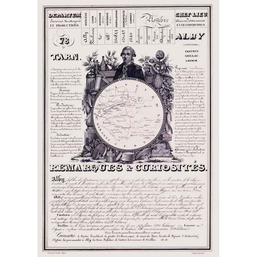 Document statistique Tarn n°78 Alby Lapérouse carte Languedoc draps Castres grottes Gaillac XIXe Document statistique Tarn n°78 Alby Lapérouse carte Languedoc draps Castres grottes Gaillac XIXe