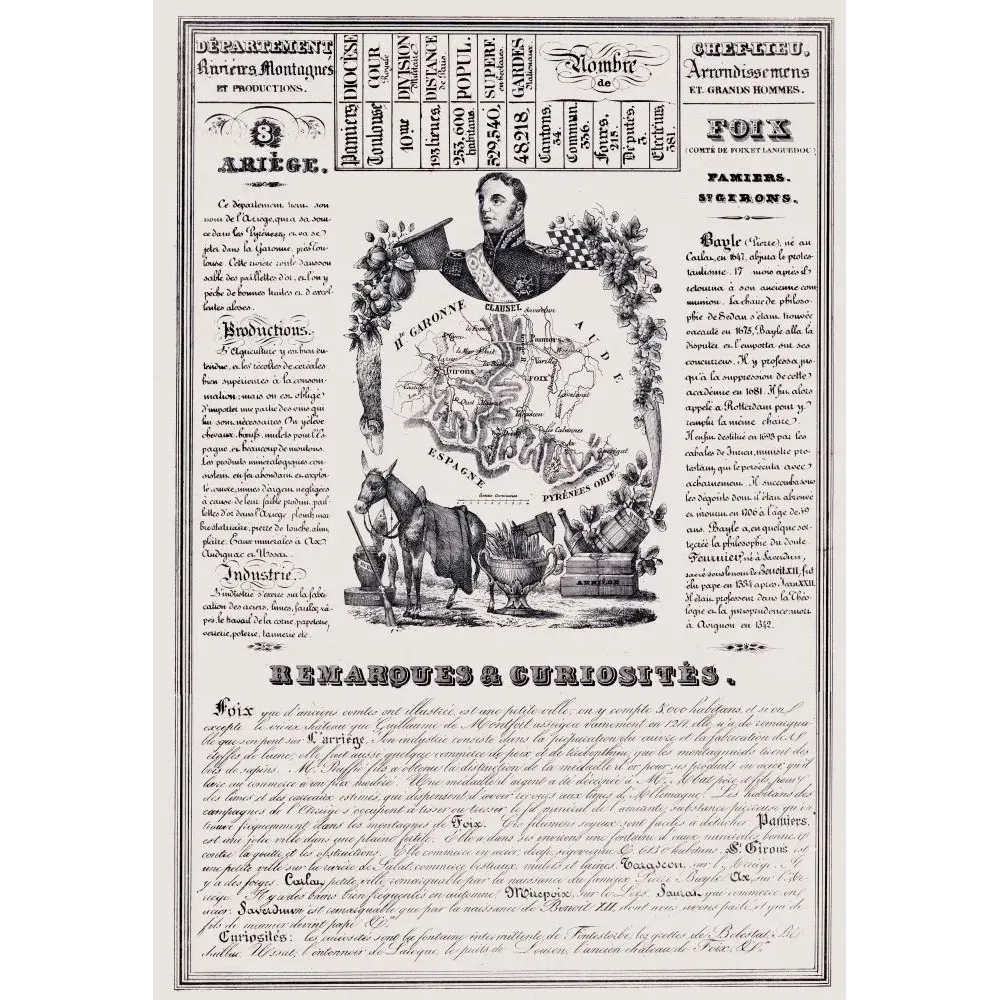 Document statistique Ariège n°8 Foix général Clausel Bayle carte Pyrénées paillettes or grottes XIXe Document statistique Ariège n°8 Foix général Clausel Bayle carte Pyrénées paillettes or grottes XIXe