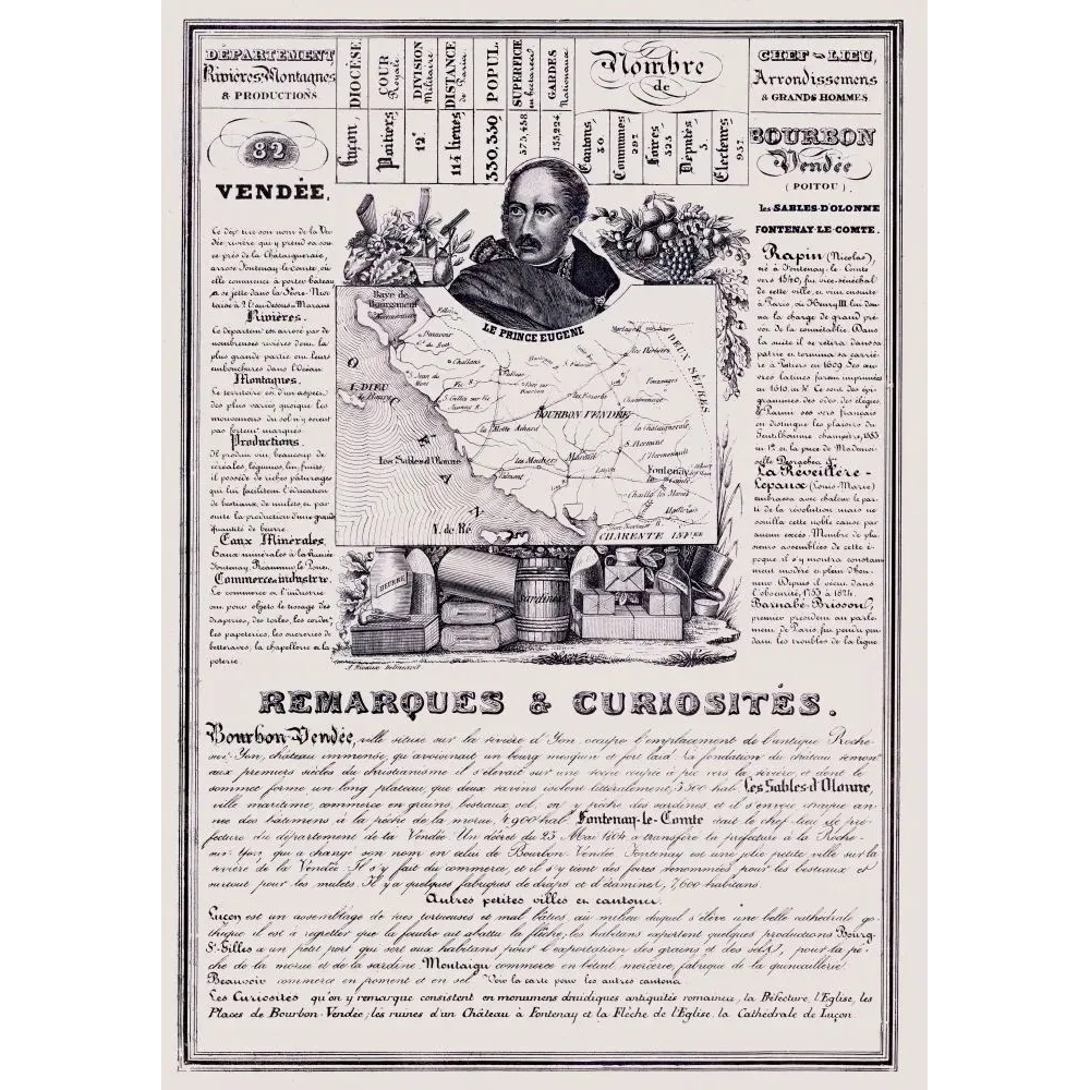 Document statistique Vendée n°82 Bourbon-Vendée prince Eugène Beauharnais carte guerre Vendée Fontenay XIXe Document statistique Vendée n°82 Bourbon-Vendée prince Eugène Beauharnais carte guerre Vendée Fontenay XIXe
