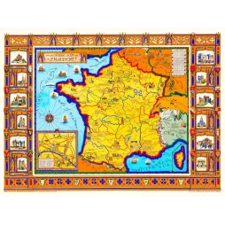 Carte illustrée France 1929 Harold Haven Brown provinces cathédrales châteaux blasons bordure dorée bleue New York