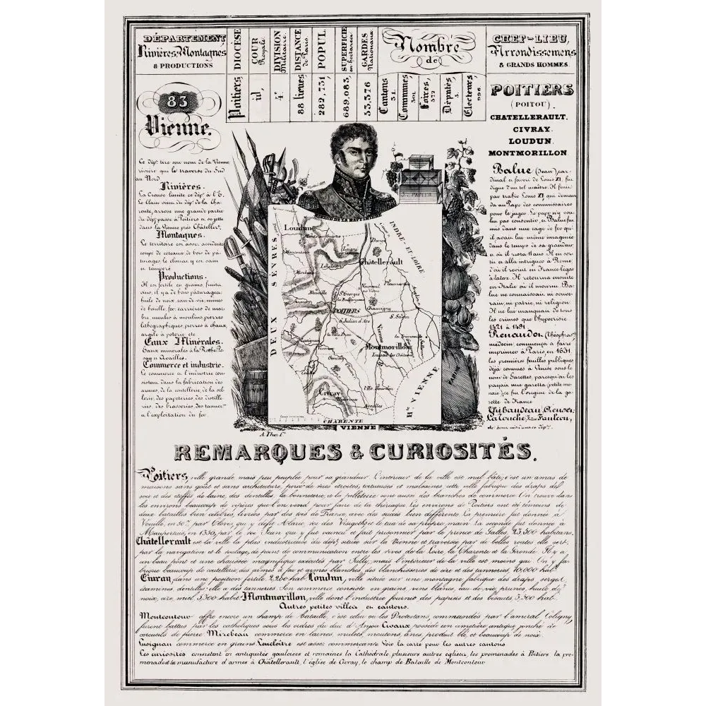 Document statistique Vienne n°83 Poitiers cardinal Balue Renaudot carte Poitou dentelles bataille XIXe Document statistique Vienne n°83 Poitiers cardinal Balue Renaudot carte Poitou dentelles bataille XIXe