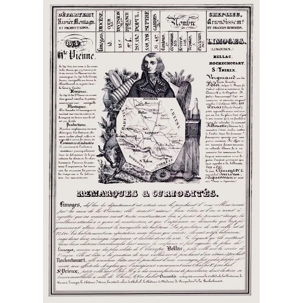 Document statistique Haute-Vienne n°84 Limoges Jourdan Vergniaud carte Limousin porcelaine Pompadour XIXe Document statistique Haute-Vienne n°84 Limoges Jourdan Vergniaud carte Limousin porcelaine Pompadour XIXe