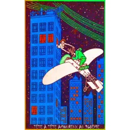 Illustration humoristique Jung couple aéroplane gratte-ciel nocturne tête à tête amoureux 968ème début XXe