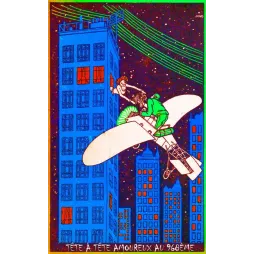 Illustration humoristique Jung couple aéroplane gratte-ciel nocturne tête à tête amoureux 968ème début XXe