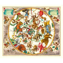 Carte céleste hémisphère boréal Valk Schenk Amsterdam constellations figurées zodiaque putti baroque XVIIe