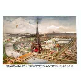 Panorama Exposition Universelle Paris 1889 tour Eiffel Champ-de-Mars Seine pavillons ballon vue vol d'oiseau
