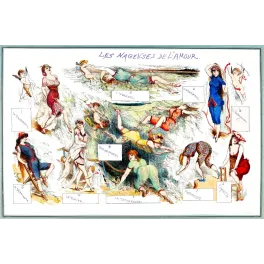 Illustration satirique Nageuses de l'Amour dix types baigneuses plage maillot mer caricature française XIXe